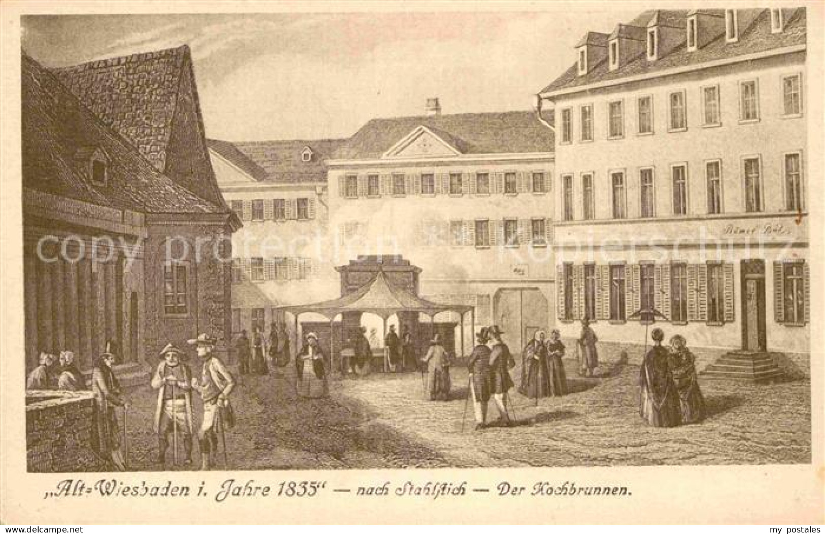 Wiesbaden Alt Wiesbaden 1835 Kochbrunnen nach Stahlstich