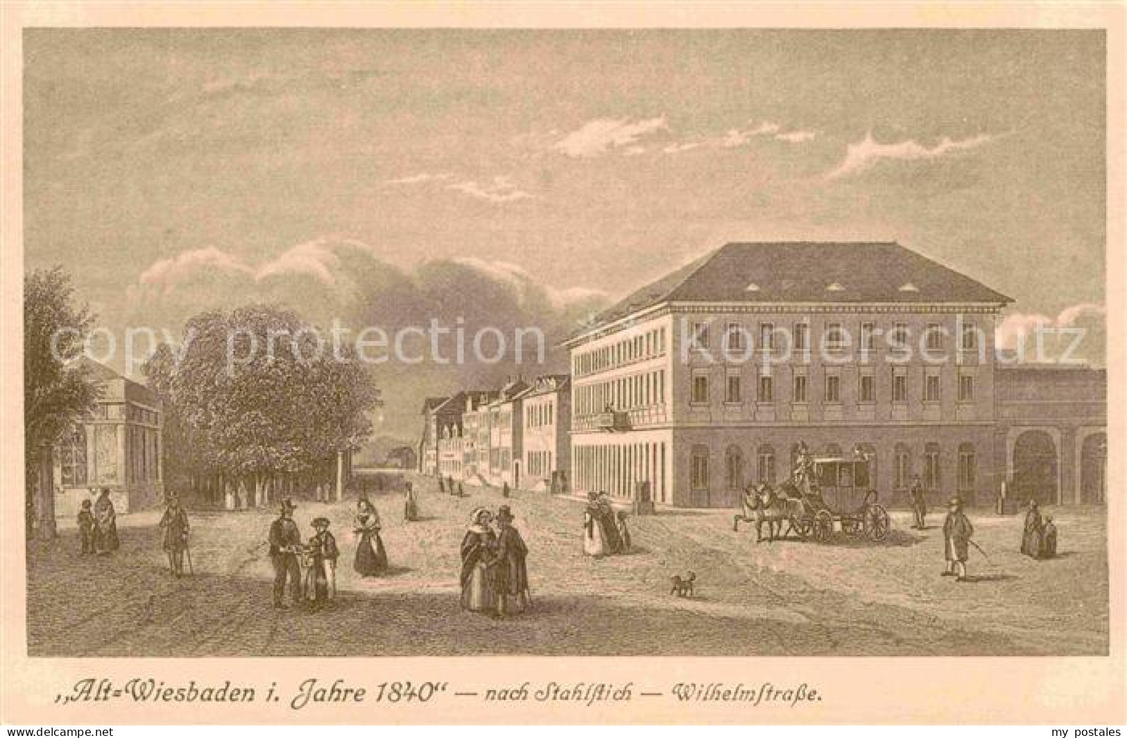 Wiesbaden Alt Wiesbaden 1840 Wilhelmstrasse nach Stahlstich