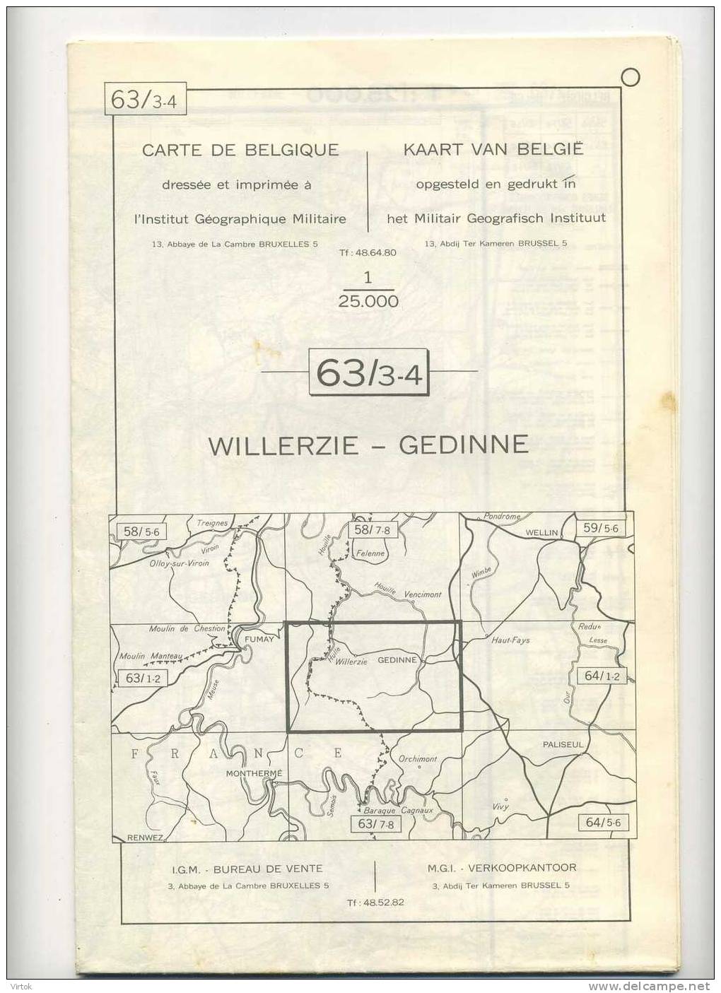 Willerzie - Gedinne   :  Carte Géographique Militaire  ( format  75 X  57 Cm )