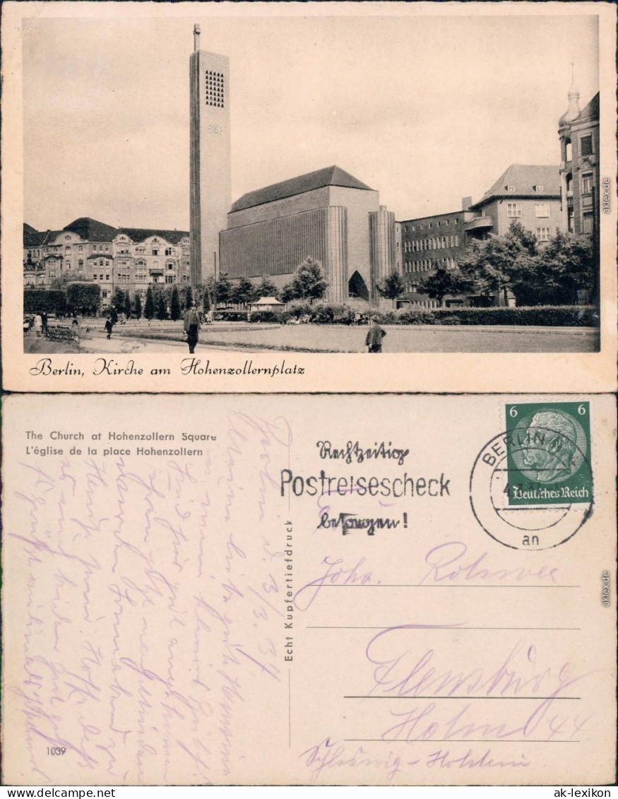 Wilmersdorf-Berlin Straßenpartie und Kirche am Hohenzollernplatz 1937