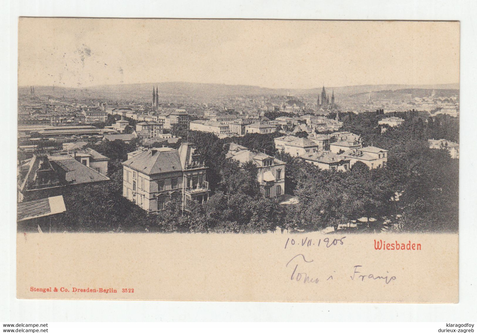 Wisebaden old postcard posted 1905 to Karlstadt (Karlovac) Kroatien b210310