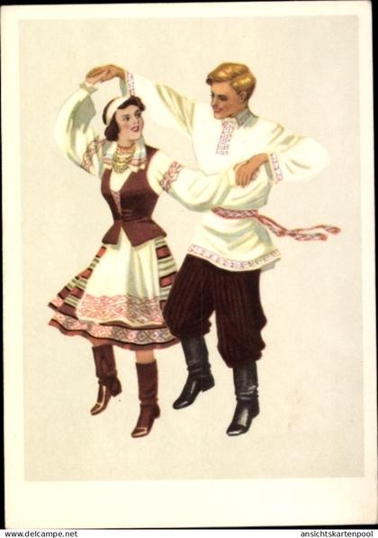 Artiste CPA Weißrussland, Volkstanz Kryzhachok, Volkstracht