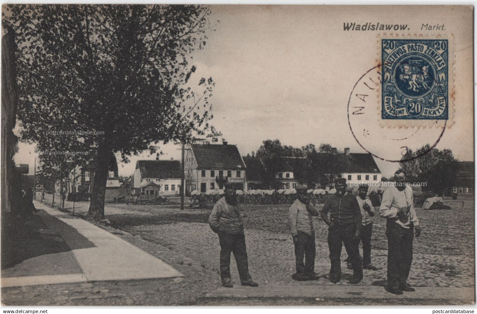Wladislawow. Markt. - & old cars, market, cobblestone, trees, men