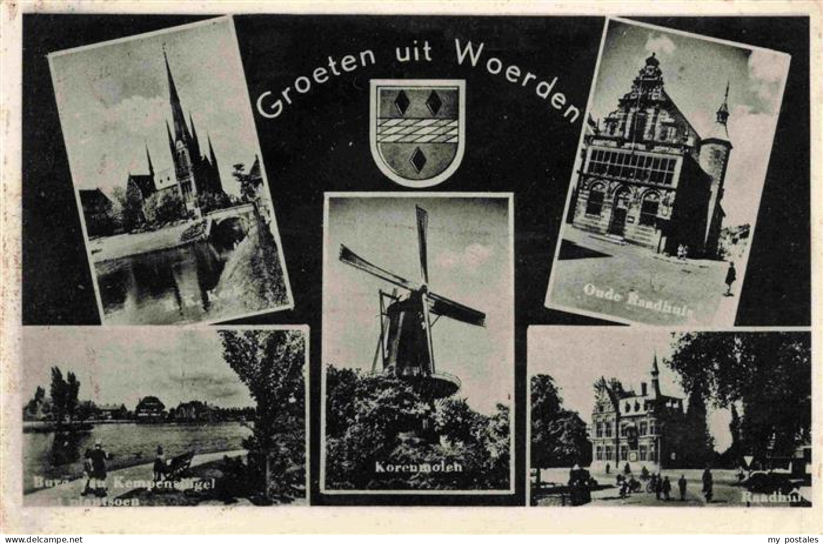 Woerden Utrecht NL Groeten-uit-Woerden Kirche Oude-Raadhuis Korenmolen Windmuehl