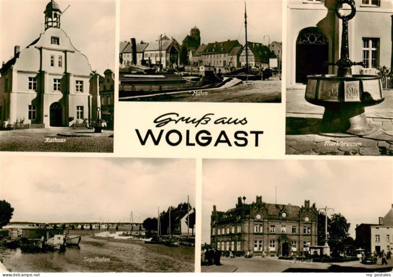 Wolgast Mecklenburg-Vorpommern Rathaus Hafen Marktbrunen Segelhafen Postamt