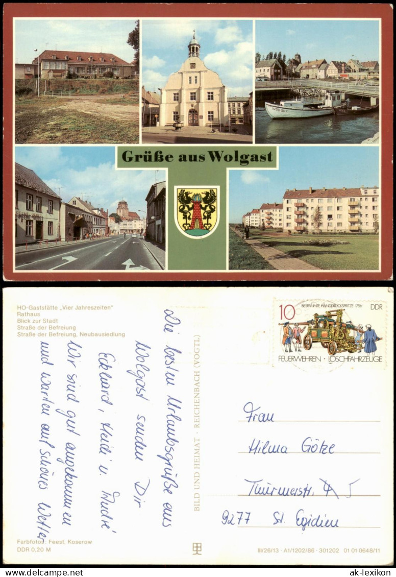 Wolgast Mehrbildansicht Wolgast mit Rathaus und Gaststätte Vier Jahreszeiten 1986