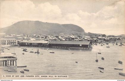 A814 Panama View of Bay and Panama City Ancon Hill Marina Hotel Boats postcard