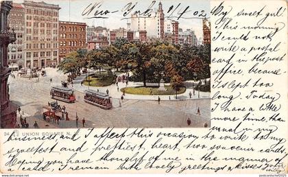 BR95627 union square tramway tram litho new york usa