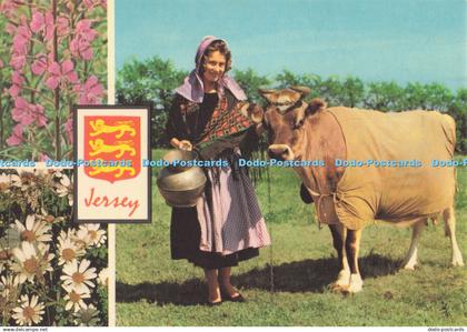 D295030 Jersey. C. I. Jersey Milkmaid With Jersey Cow. Jarrold. Norwich. Multi V