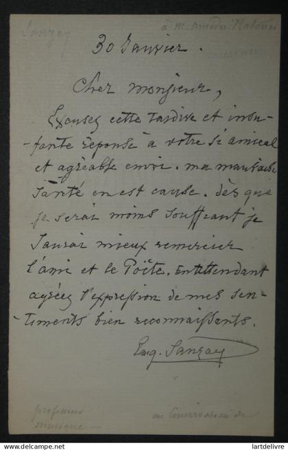 Eugène SAUZAY - Lettre Autographe Signée "mauvaise santé"