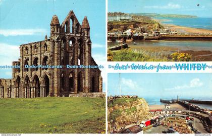 R338900 Best Wishes from Whitby Whitby Abbey The Harbour and West Cliff Khyber P