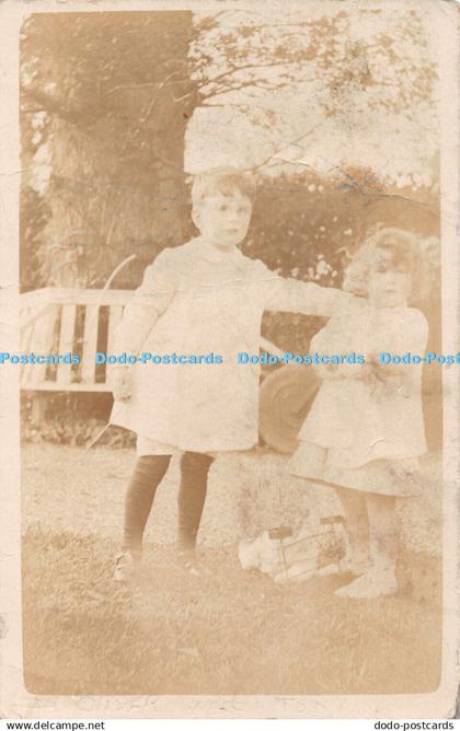 R443577 Children Old Photography Postcard Oliver and Tony 1915