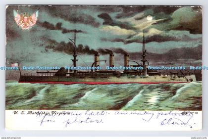 R780358 U S Battleship Virginia PM Oakland 1908