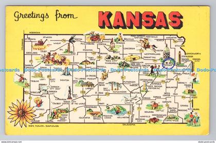 R788108 Greetings From Kansas. Sunflower State. Dexter Press. PM. Topeka. 1967