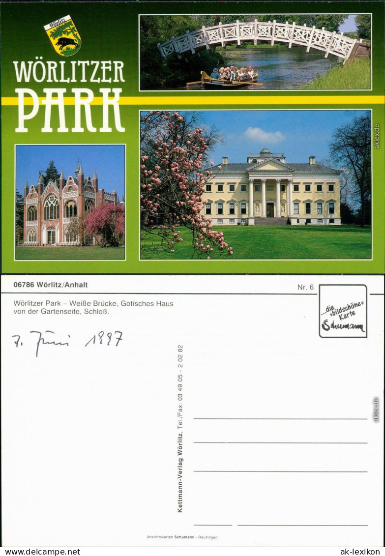 Wörlitz-Oranienbaum Landschaftspark   Brücke, Gotisches Haus, Schloss 1997