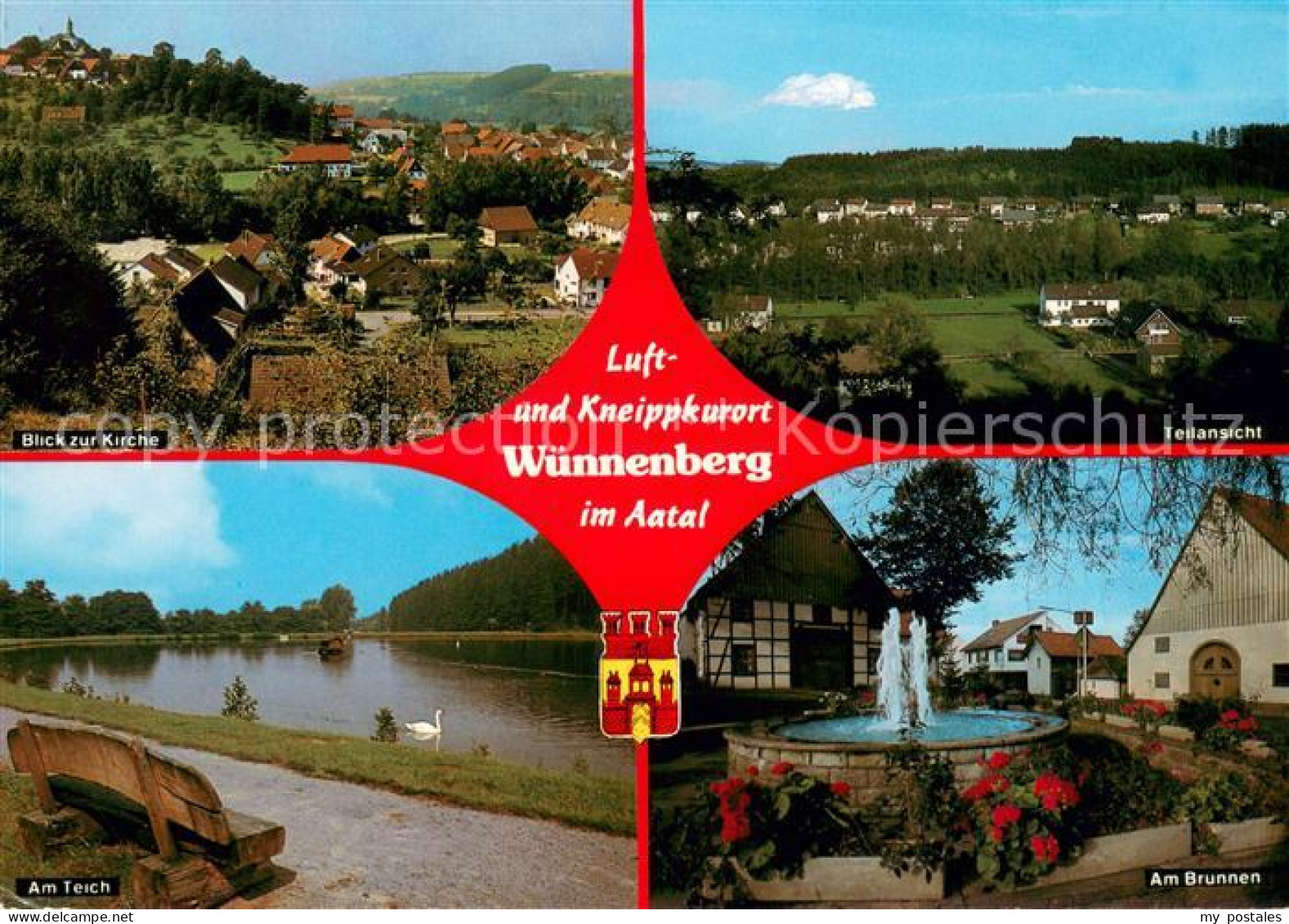 Wuennenberg Panorama Luftkurort Blick zur Kirche Ortsmotiv mit Brunnen Partie am