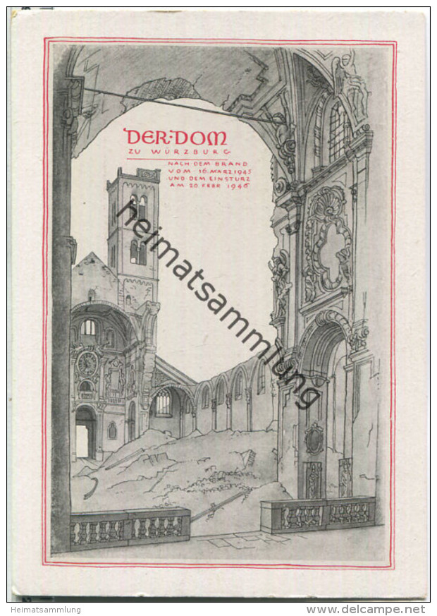 Würzburg - Der Dom vor dem Einsturz 1946 - Verlag Ferdinand Schöningh Würzburg - Ansichtskarte Großformat