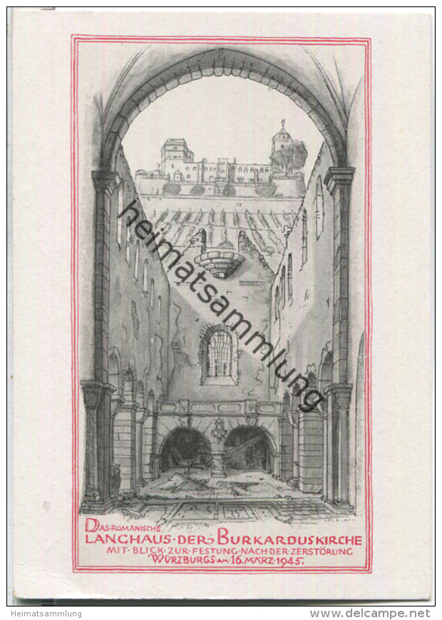 Würzburg - Langhaus der Burkarduskirche - zerstört 1945 - Verlag Ferdinand Schöningh Würzburg - Ansichtskarte Großformat