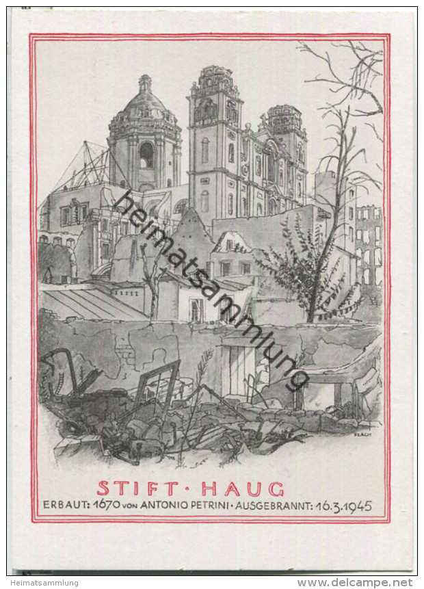 Würzburg - Stift Haug - zerstört 1945 - Verlag Ferdinand Schöningh Würzburg - Ansichtskarte Großformat
