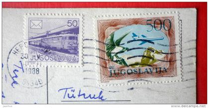 Montenegrin National Costumes - folk - train - airplane - 1219 - Yugoslavia - sent from Yugoslavia to Estonia USSR 1988