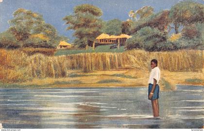 Zambia Northern Rhodesia Msoro Station Native Boy Bathing In River postcard