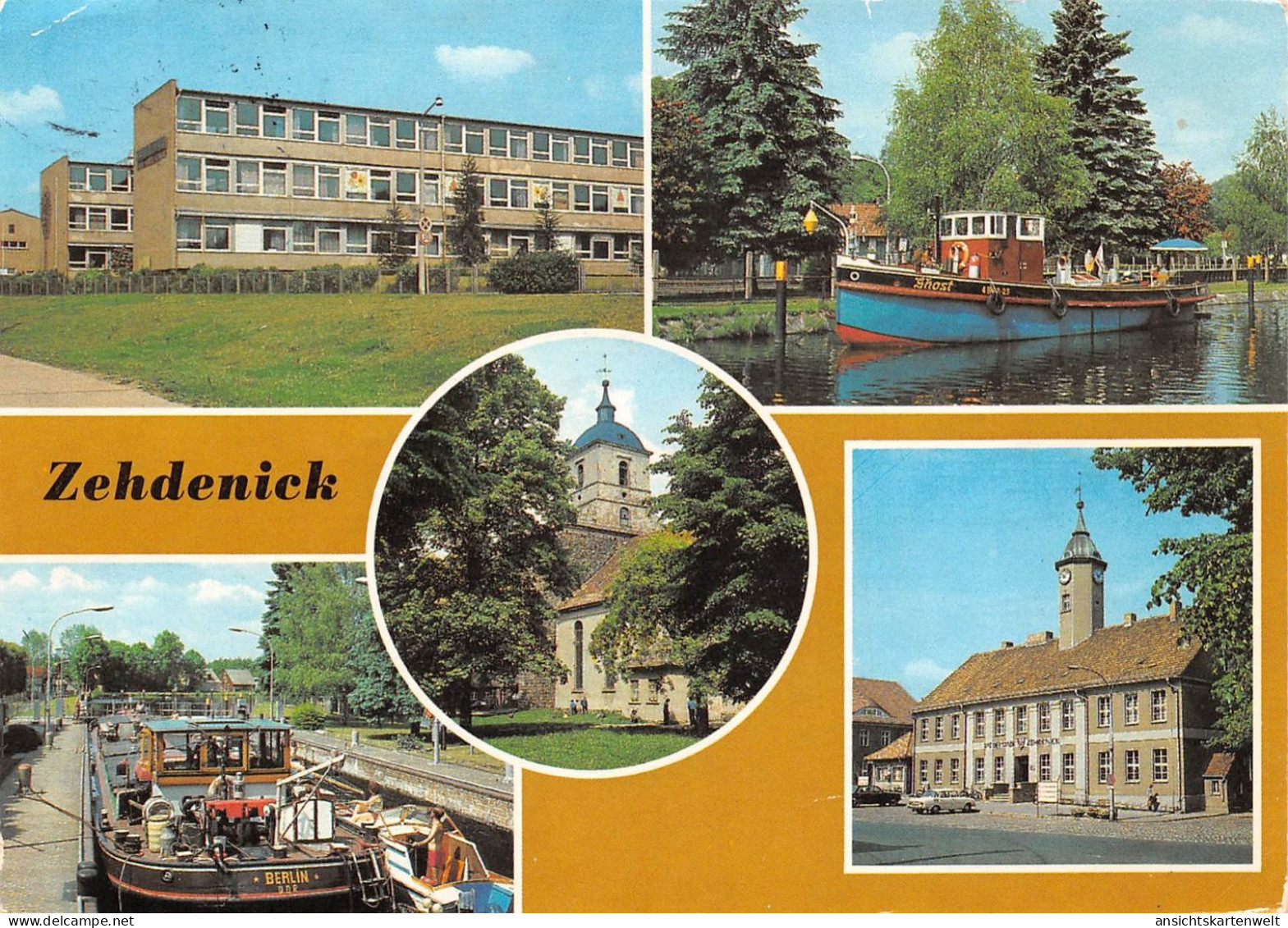 Zehdenick Hafen Schleuse Kirche Rathaus gl1980 #168.348