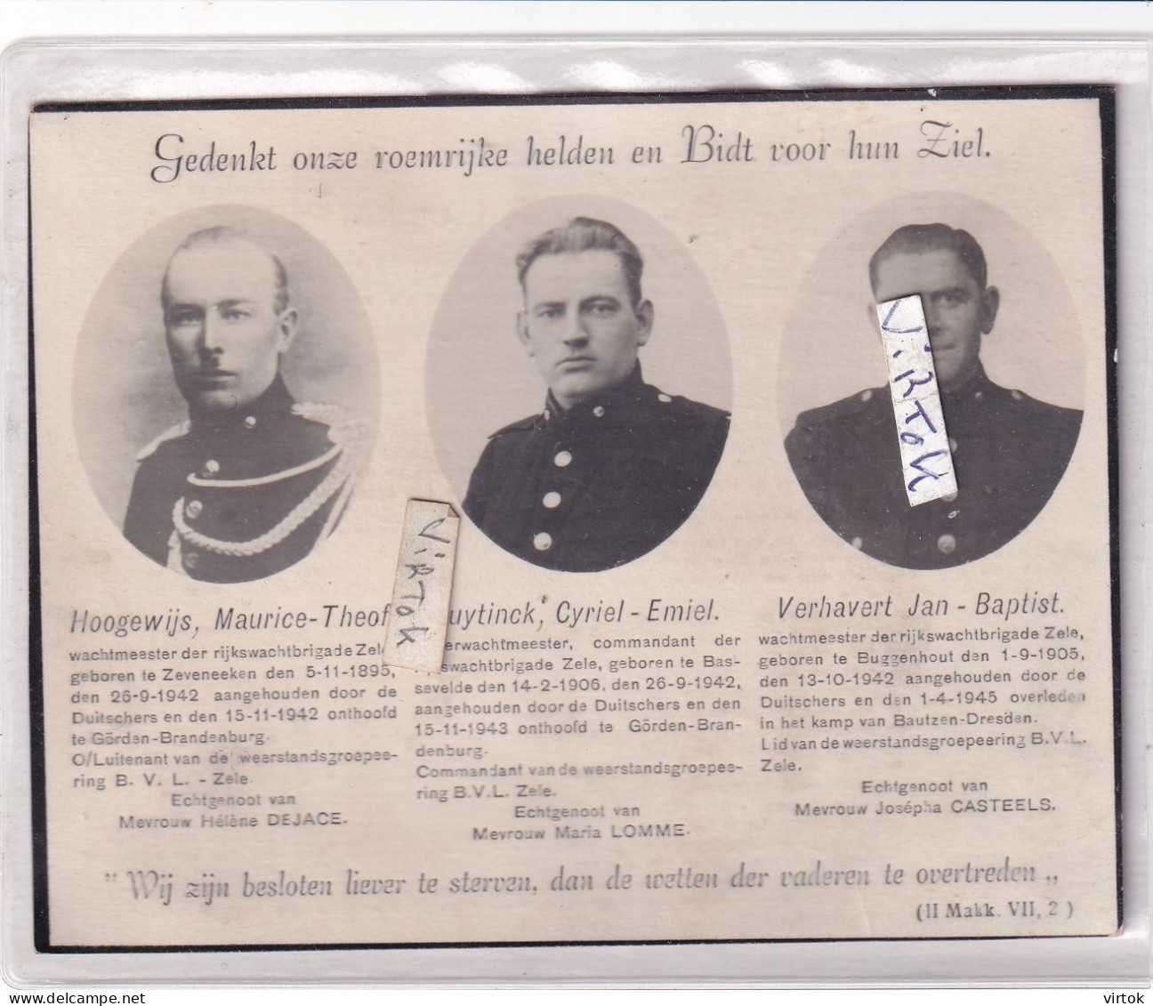 ZELE : rijkswacht brigade :   zie tekst  ---     WW2 - guerre-oorlog 40-45