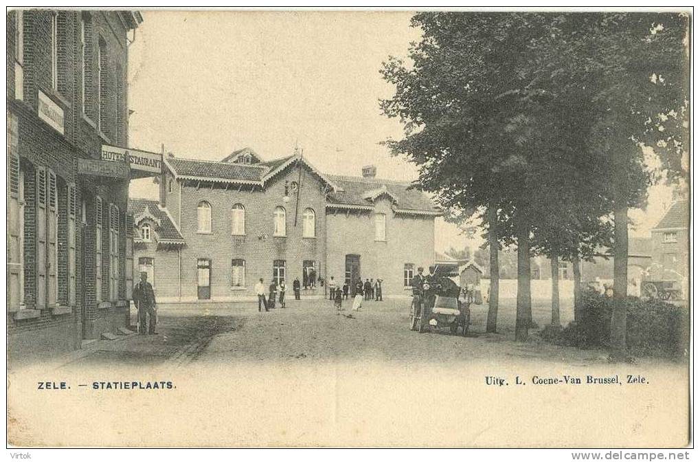 ZELE : Statieplaats  ( geschreven kaart met zegel 1908 )