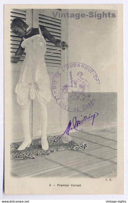 Oubangui-Chari / Africa: 1er Corset - Stamp Chef De Corps (Vintage PC 1910s/1920s)