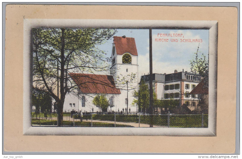 ZH FEHRALTORF 1913-X-11 Fehraltorf Kirche und Schulhaus Foto H. Mans