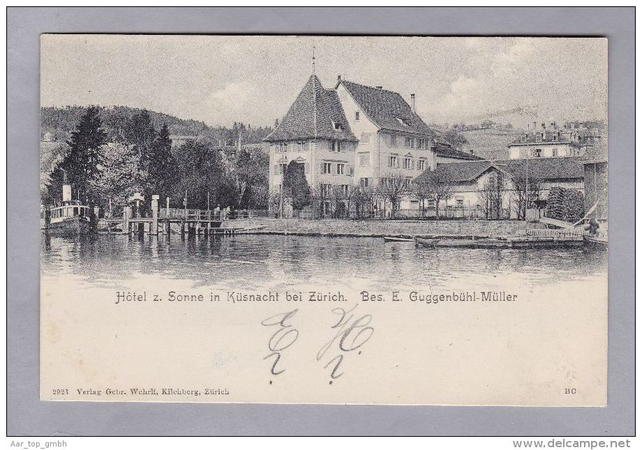 ZH KÜSNACHT 1904.IV.4. Küsnacht nach Langnau  Hotel zur Sonne vom See aus Foto Wehrli