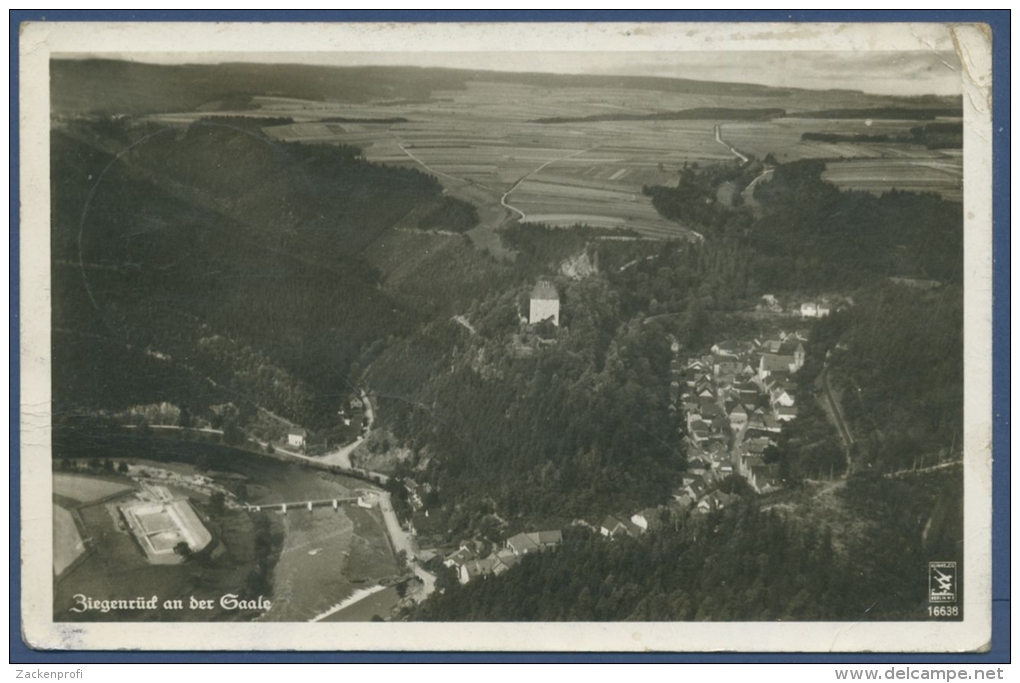 Ziegenrück an der Saale Panorama Luftbild, gelaufen 1940 (AK690)