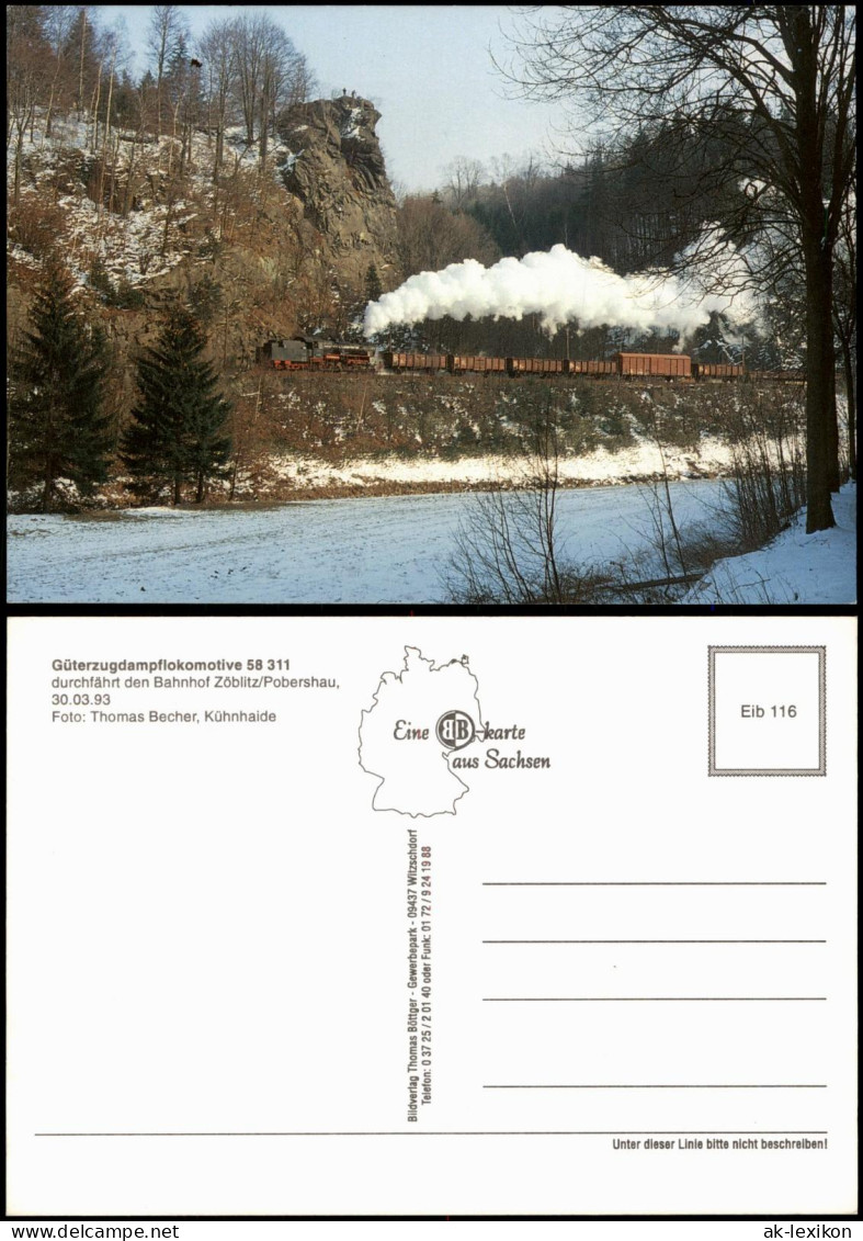 Zöblitz Güterzugdampflokomotive 58 311 durchfährt Bahnhof Zöblitz/Pobershau 1993
