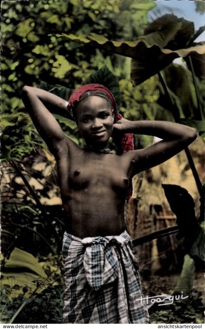 CPA Brazzaville Französisch Kongo, Indigene Junge barbusige Afrikanerin