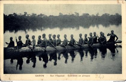 CPA Gabun, sur l'Ogooue, Ecolieres en pirogue
