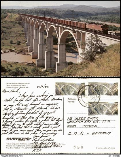 Postcard KwaZulu-Natal White Umfolozi Bridge mit Güterzug, Natal 1984