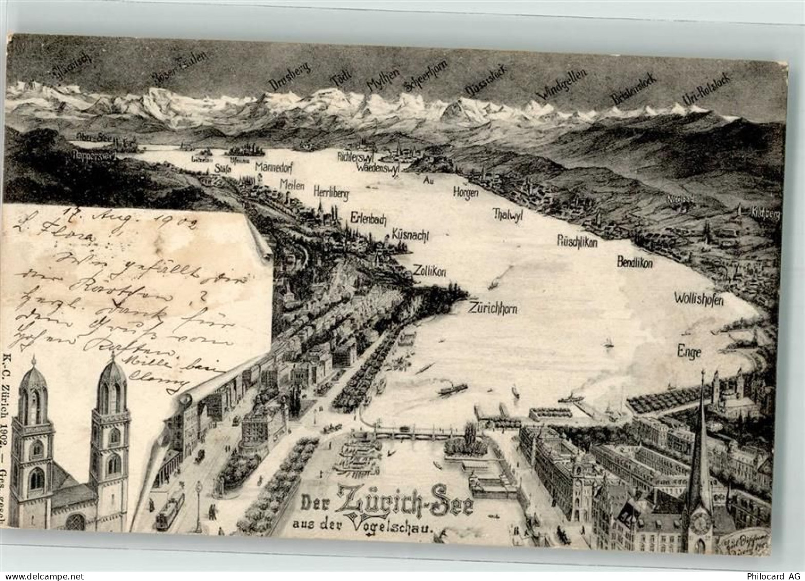 Zürichsee 1902 - Vogelschau Landkarte - 39696888
