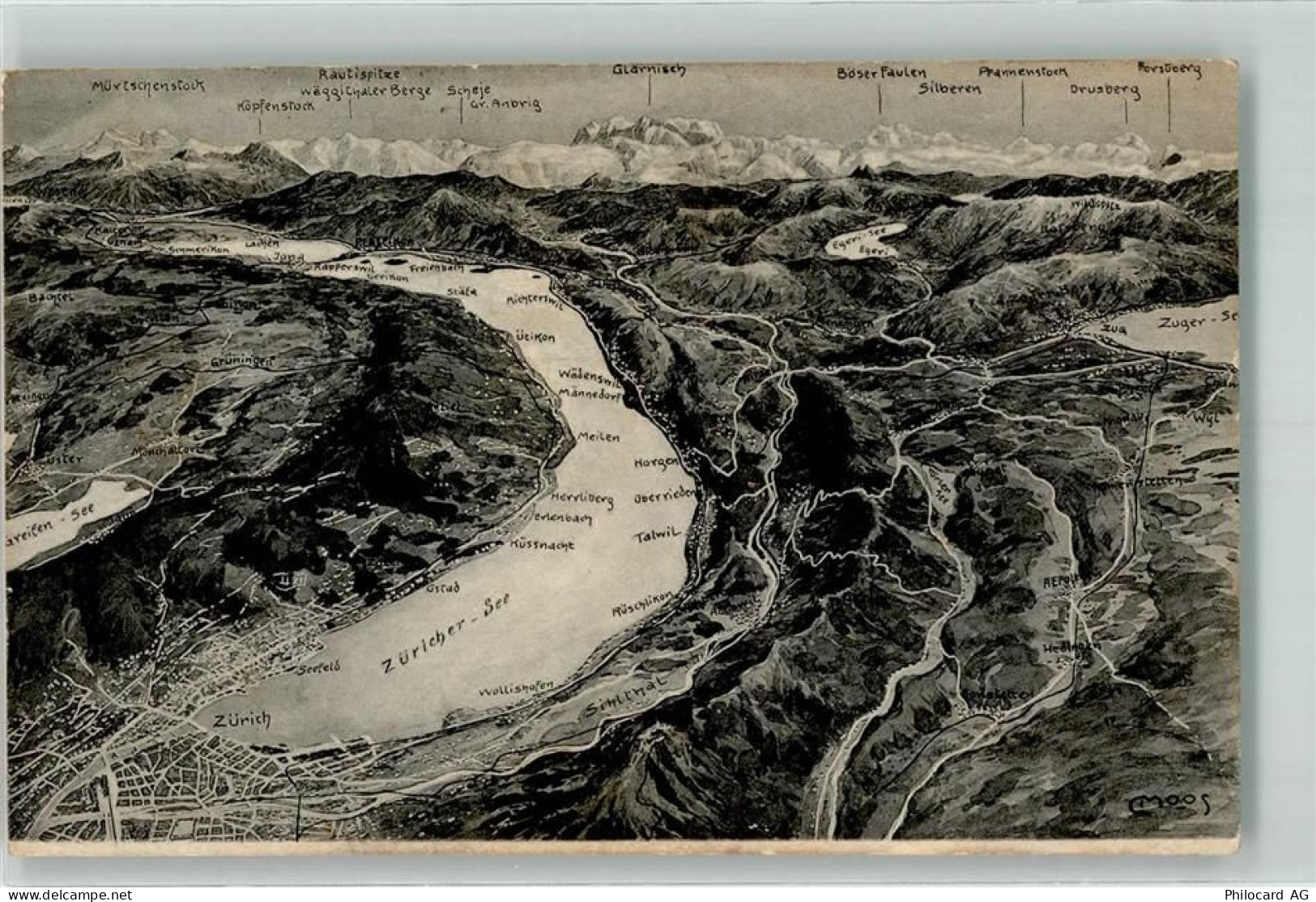 Zürichsee 1907 - Landkarte Vogelschau - 39696796