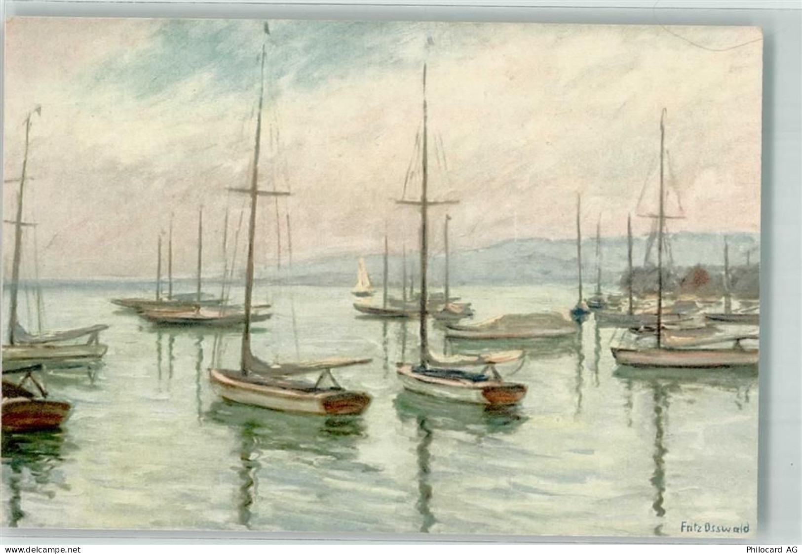 Zürichsee Künstlerkarte sign. Osswald Am Alpenquai - 39700125