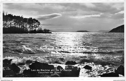 Lot293 lac de bienne et l ile st pierre coucher de soleil switzerland real photo