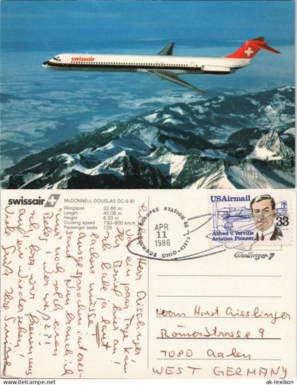 .Schweiz MCDONNELL DOUGLAS DC-9-81 Swissair Flugwesen Flugzeug 1986