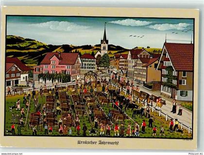 9107 Urnäsch Künstlerkarte Marktszene Jahrmarkt sign. W. Keller - 39693747