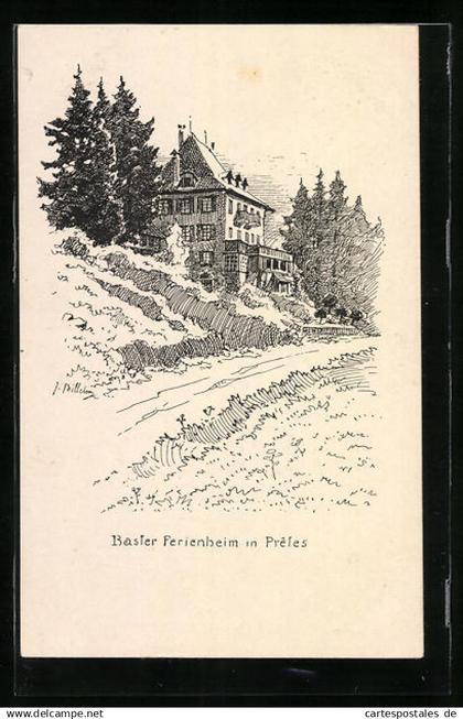 Künstler-AK Prêles, Basler Ferienheim