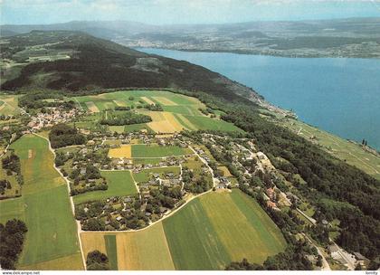 Suisse Preles village vue aérienne  CPM + timbre cachet 1986