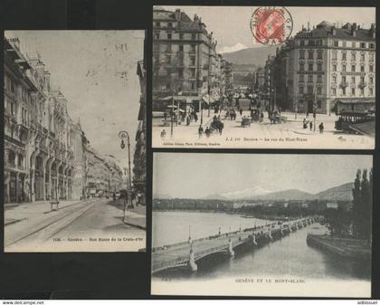 SUISSE GENEVE 3 CP "Rue Basse de la Croix d'Or, Rue du Mont-Blanc Genève et le Mont-Blanc"