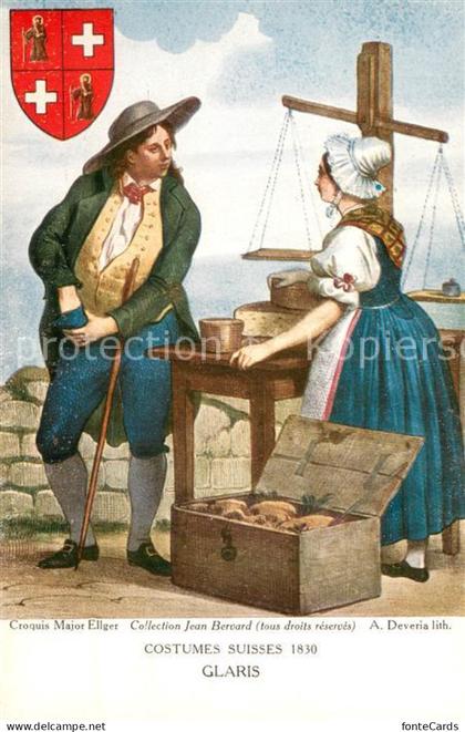 Glaris Glarus Kanton Costumes Suisses 1830