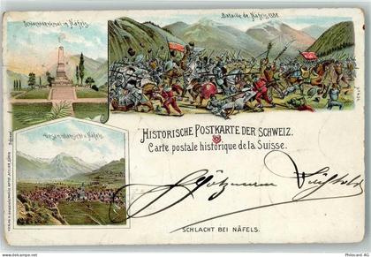 8752 Näfels 1899 Gebrauchsspuren Historische Postkarte Schlacht bei Näfe... - 13936419