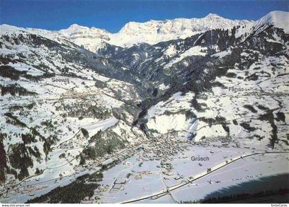 Seewis GR Fliegeraufnahme mit Gruesch und Fanas Schesaplana und Sassauna