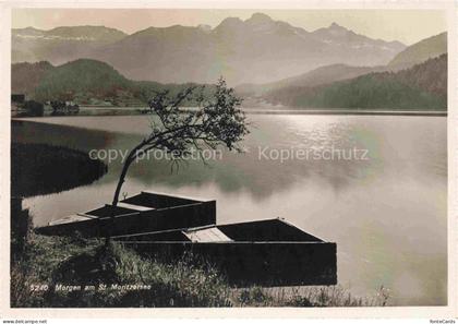 St Moritz  SANKT MORITZ GR St-Moritzersee See Boote Bergpanorama Morgenlandschaf