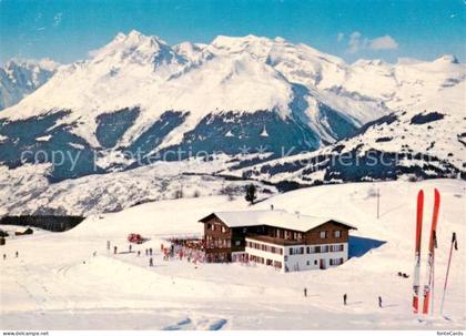 Surcuolm Bergrestaurant Cuolm Sura Winterpanorama Skigebiet Alpen